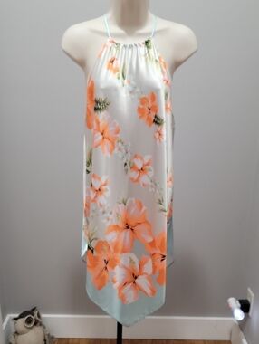 Halter Hankerchief Nightgown Tropical Floral Print Sz S